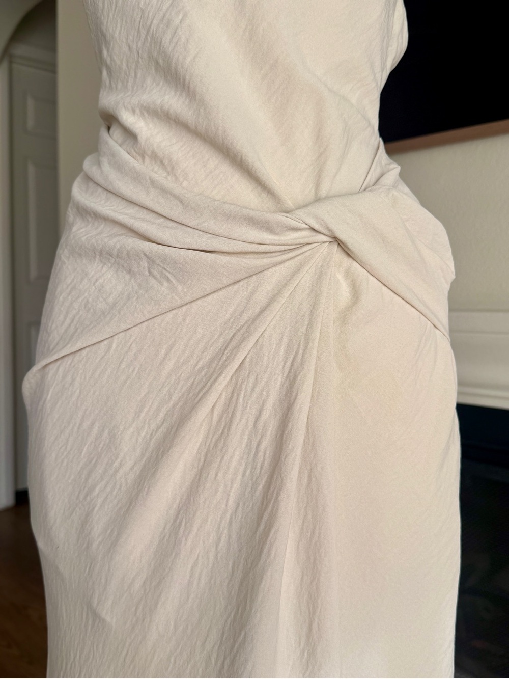 Significant Other Minimalist Cream Textured Twist-Front Maxi Dress Slit Sz 2 - Picture 3 of 16
